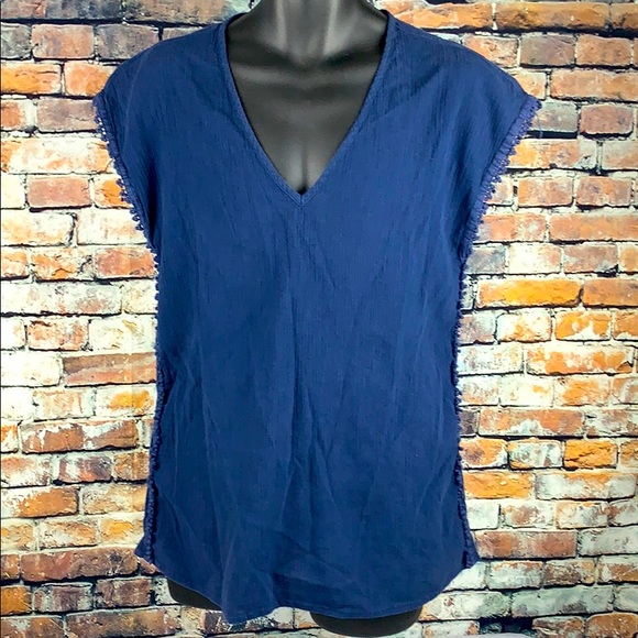 J. Crew Tops - J. Crew blue sleeveless V neck top w/ fringe sz XS